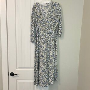Motherhood Blue and White Floral Long Sleeve Dress